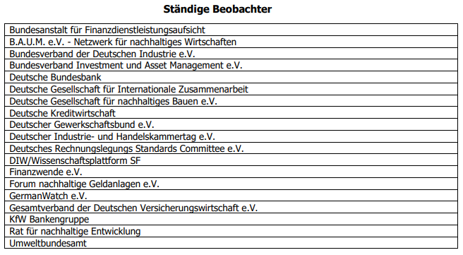 Ständige Beobachter des Sustainable Finance Beirats. Foto: Sustainable Finance Website